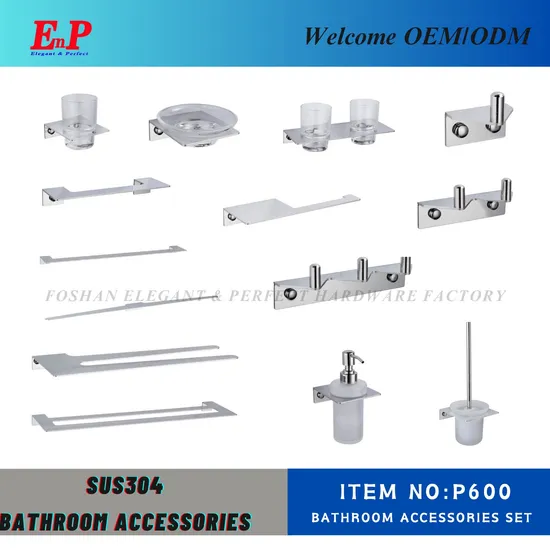 Porta bicchiere in acciaio inox dal design moderno Enp, porta sapone, gancio appendiabiti, porta carta igienica, anello portasciugamani, barra portasciugamani, set da 7 pezzi, accessori per il bagno