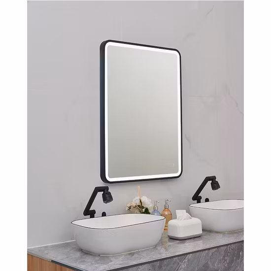 Mobiletto con specchio rotondo illuminato da bagno dimmerabile