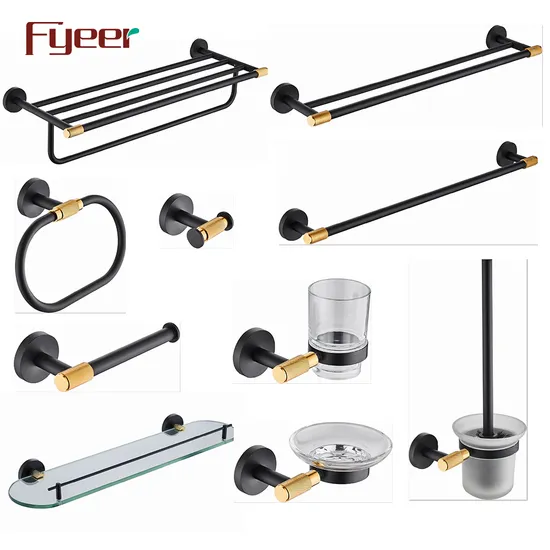 Fyeer Portasciugamani Portarotolo Gancio per Accappatoio Set di accessori da bagno nero e oro