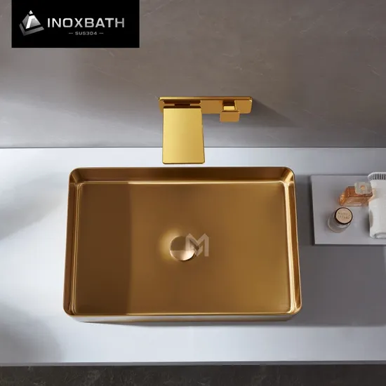 Lavandino da bagno rettangolare in acciaio inox 304 con lavabo in oro