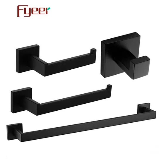 Set di accessori da bagno Fyeer 4 pezzi quadrati neri in acciaio inossidabile 304